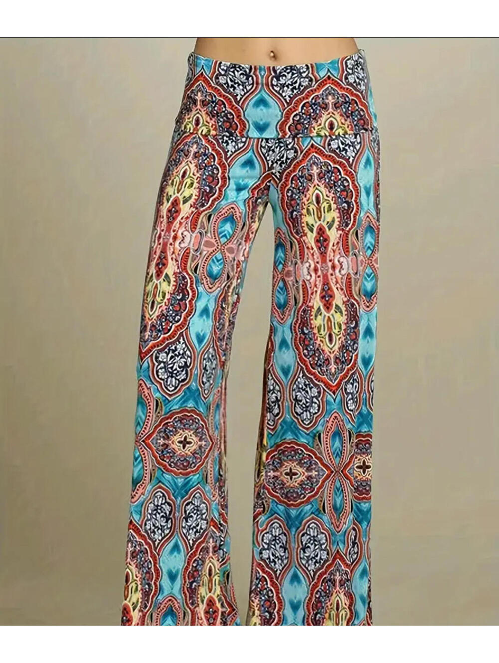 Women's Wide Leg Boho Printed Pants Large New